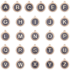 Черный 1сумка 26шт. подвески из эмалевого сплава, плоский круглый с буквой a~z подвеска, золотой свет, чёрные, 17x15x2.5 мм, отверстие : 1.5 мм, 1 шт / стиль