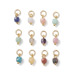 Смешанные камни Ограненный кубический шарм из натуральных смешанных драгоценных камней, с 304 фурнитурой из нержавеющей стали, золотые, смешанные окрашенные и неокрашенные, 9x4.5x4.5 мм, Перейти кольцо: 5x0.8 мм, внутренний диаметр: 3.5 мм