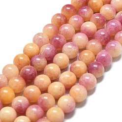 Персиковый Слойка Натуральный Malaysia нефритовые бусы пряди, окрашенная и подогревом, круглые, розовые, 10 мм, отверстие : 1.2 мм, около 39 шт / нитка, 14.96 дюйм (38 см)