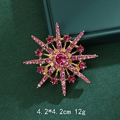 Темно-Розовый Брошь-снежинка из сплава со стразами, с пластиковым, золотые, темно-розовыми, 42 мм