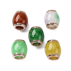 (52) Непрозрачная лаванда Латунные бусины из натурального мьянманского нефрита, баррель, розовое золото , разноцветные, 16x15x15 мм, отверстие : 7.5 мм