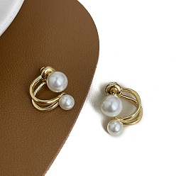 Round Alloy Dangle Earrings for Women, with Imitation Pearl Beads, Round, 18x11mm
