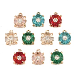 Mixed Color Brass Micro Pave Cubic Zirconia Charms, Flat Round Charms, Long-Lasting Plated, Golden, Mixed Color, 12x10x4.5mm, Hole: 1.2mm