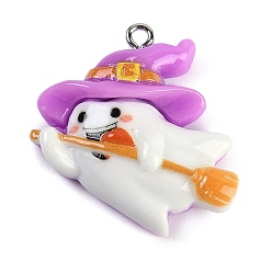 Ghost Подвески из смолы на тему Хэллоуина, с фурнитурой платина железная, призрак, 30.5x28.5x8.5 мм, отверстие : 2 мм