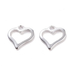 Silbern Silberfarbig 201 Edelstahl-Charms mit offenem Herzen, hohl, Silbern Silberfarbig, 10.5x11x1 mm, Bohrung: 1.6 mm