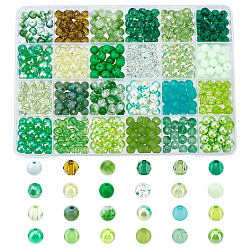 Couleur Mélangete 600pcs 24 perles en plastique de la série verte de couleur, Perles acryliques, ronde, couleur mixte, 7~8x7~8.5mm, Trou: 1~2mm, 24 couleur, à propos 25pcs / couleur, 600 pcs