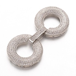 Платина Латунь микро проложить Цирконом застежками, раз по сравнению с застежками, платина, 52x23x4~6 мм, отверстие : 4x1 мм