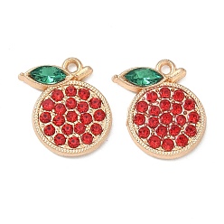 Light Gold Подвески из сплава и страза, черри прелести, золотой свет, 16.5x14x3 мм, отверстие : 1.4 мм