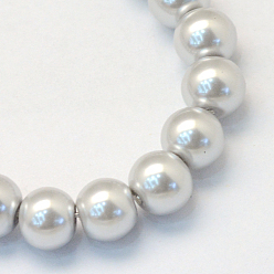 Light Grey Baking Painted Pearlized Glass Pearl Round Bead Strands, Light Grey, 6~7mm, Hole: 1mm, about 145pcs/strand, 31.4 inch