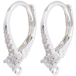 Серебро 10шт. латунная фурнитура для сережек с кубическим цирконием, с петлей, серебряные, 17x12x2 мм, отверстие : 1 мм, штифты : 0.7 мм