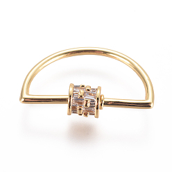 Золотой Латунные микропаве, кубический цирконий, винт, карабин, подвески с замком, для изготовления ожерелий, полукруглый, прозрачные, золотые, 28x18~18.5x2~5.5 мм