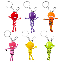 Mixed Color 6Pcs Polyester & Spandex Cord Keychain, with Alloy Rings and Clasps, Mixed Color, 150mm