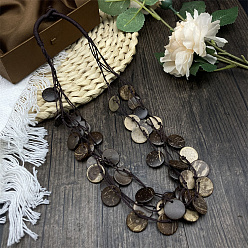 Коричневый Ожерелья из натурального окрашенного кокоса с бусинами из искусственной кожи в несколько рядов для женщин, кофе, 24.41 дюйм (62 см)