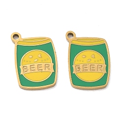 Vert 304 acier inoxydable émail pendentifs, charmes de bière, or, verte, 16x11x1mm, Trou: 1.4mm