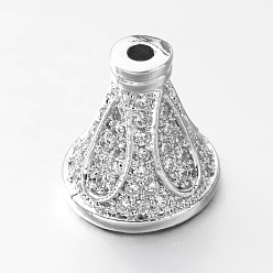 Платина Латунные микро проложить кубического циркония шарик шишки, платина, 10x10 мм, Отверстие : 1 мм & 4 мм