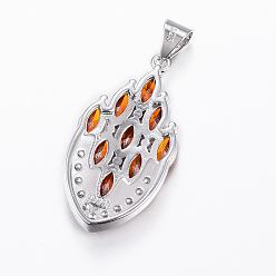 Orange Red Brass Micro Pave Cubic Zirconia Jewelry Sets, Pendants & Hoop Earrings & Finger Rings, Marquise/Horse Eye, Platinum, Chocolate, Size 9(19mm), 38.5x17x5.5mm, Hole: 5.5x4mm, 49x17x5.5mm, Pin: 1mm