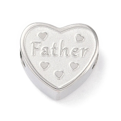 Нержавеющая Сталь Цвет Устойчивые к потускнению 304 европейские бусины из нержавеющей стали, бусины с большим отверстием, сердце со словом отец, цвет нержавеющей стали, 10.5x12x6 мм, отверстие : 4.5 мм