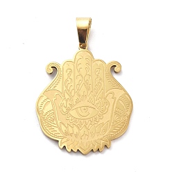 Doré  Pendentifs en acier inoxydable, main hamsa/main de miriam avec breloque oeil, or, 201mm, Trou: 31x26x1mm