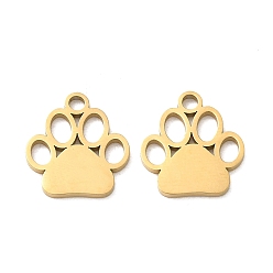 Real 18K Gold Plated 304 Stainless Steel Charms, Paw Print Charms, Ion Plating(IP), Real 18K Gold Plated, 15x13x1.3mm, Hole: 2mm