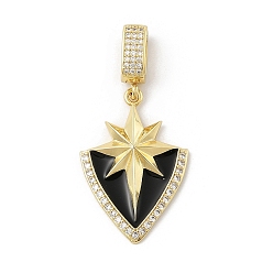 Настоящее золото 16K Латунные микро проложить кубического циркония подвески, без кадмия и без свинца, с эмалью, треугольник со звездными подвесками, реальный 16 k позолоченный, 40.5x20x5.5 мм, отверстие : 8x5 мм