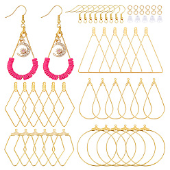 Золотой Наборы для изготовления сережек diy, включая латунные подвески, Железные крючки для сережек, ромб, капля и кольцо, золотые, 380 шт / коробка
