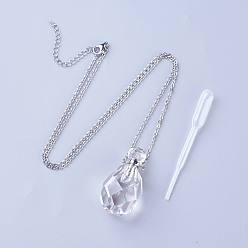 Хрусталь Ожерелья шкентеля бутылки дух естественного кристалла кварца открываемые, с 304 кабельной цепью из нержавеющей стали и пластиковой капельницей, бутылка, размер : длиной около 34~40 , шириной 15~20 мм 