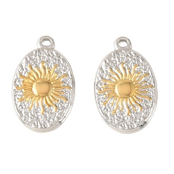 Oval Двухцветные текстурированные подвески из нержавеющей стали, реальный 304 k позолоченный и цвет нержавеющей стали, ионное покрытие (ip), долговечный, овал с солнечным шармом, 18 мм, отверстие : 28x17x2.2 мм