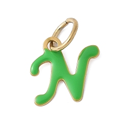 Letter N 304 из нержавеющей стали шармы эмали, с целью перехода в кольце, ионное покрытие (ip), золотые, Письмо N, 11x10x1 мм, Перейти кольцо: 6x0.8 мм, 4.5 мм внутренним диаметром