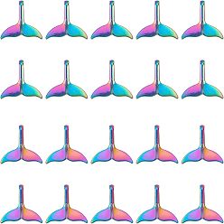 Rainbow Color Alloy Pendants, Cadmium Free & Lead Free, Mermaid Tail Shape, Rainbow Color, 29x32x8mm, Hole: 5mm, 20pcs