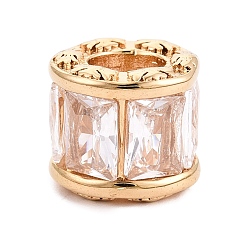 Прозрачный 304 Европейские бусины из нержавеющей стали с кубическим цирконием, колонка, бусины с большим отверстием, вакуумное покрытие pvd, реальный 18 k позолоченный, прозрачные, 11.5x13x11.5 мм, отверстие : 6x5 мм