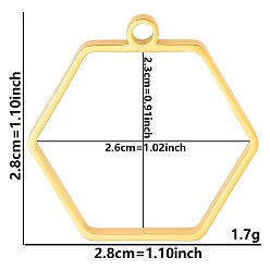 Шестиугольник Подвески с открытой задней панелью из нержавеющей стали, для diy уф смолы, эпоксидная смола, Прессованные цветочные украшения, золотые, шестиугольник, 28x28x3 мм, отверстие : 2.2 мм