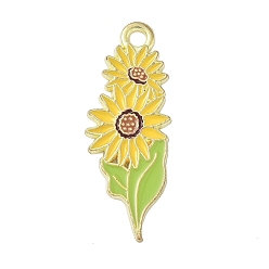 Желтый Подвески из эмали и сплава, цветок, золотые, желтые, 34.5x13x1.5 мм, отверстие : 2.2 мм