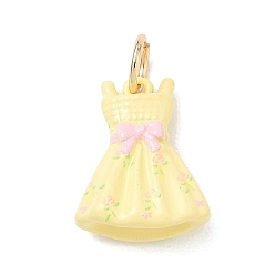 Clothes Messing Emaille-Anhänger, golden, Blumenkleid-Charme, 16x13x6 mm, Bohrung: 4 mm