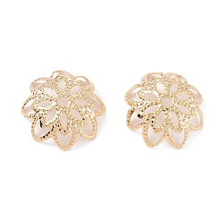 Настоящее золото 24K Латунные многолепестковые колпачки для бусинок, долговечный, цветок, реальный 24 k позолоченный, 10x3.5 мм, отверстие : 1.2 мм