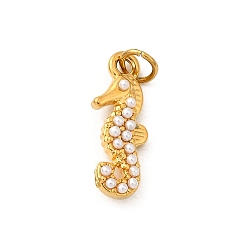 Sea Horse 304 подвески из искусственного жемчуга из нержавеющей стали ABS, океан коллекция подвески, ионное покрытие (ip), реальный 18 k позолоченный, с целью перехода в кольце, морской конек, 14.5x5.5x3 мм, отверстие : 2.4 мм