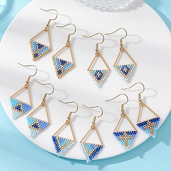 Светло-Голубой 5 пары 5 стили: серьги-подвески из стеклянного бисера и 304 нержавеющей стали, ромб, золотые, Небесно-голубой, 45.5~47.5x18.5~19 мм, 1 пара / стиль