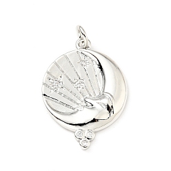 Платина Латунные микро проложить кубического циркония подвески, без кадмия и без свинца, плоские круглые с луной, долговечный, платина, 24x18x3 мм, Перейти кольцо: 5x1 мм, 3.2 мм внутренним диаметром