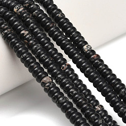 Черный Синтетические имперские нитки из бисера яшмы, рондель, окрашенные, чёрные, 4x2 мм, отверстие : 0.9 мм, около 160~162 шт / нитка, 14.96~15.16 дюйм (38~38.5 см)