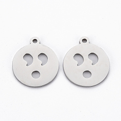 Stainless Steel Color Non-Tarnish 201 Stainless Steel Pendants, Cut, Flat Round with Expression, Stainless Steel Color, 17.5x15x1mm, Hole: 1.5mm