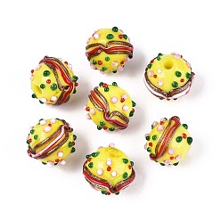 Желтый Ручной работы Lampwork неровный бисер, гамбургер, желтые, 13~14x14~15 мм, отверстие : 1.2~1.6 мм