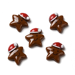 Coconut Brown Christmas Opaque Resin Cabochons, Star with Christmas Hat, Coconut Brown, 18x18x5.5mm