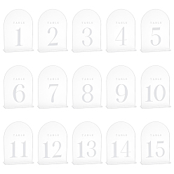 Clear Number 1~15 Acrylic Table Place Cards, for Wedding, Restaurant, Birthday Party Decorations, Arch, Clear, 125x45x180mm, 15pcs/set