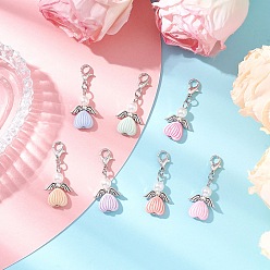 (52) Непрозрачная лаванда Подвеска в виде ангела из акрила и АБС-пластика с имитацией жемчуга, с цинковым сплавом застежками омаров коготь, разноцветные, 36 мм