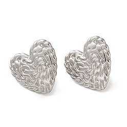 Stainless Steel Color 304 Stainless Steel Studs Earrings, Jewely for Women, Heart, Stainless Steel Color, 22x22mm
