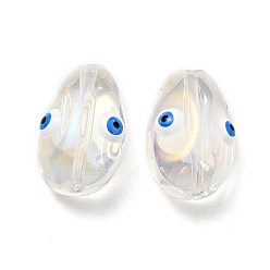 White Transparent Glass Beads, with Enamel, Teardop with Evil Eye Pattern, White, 20.5x13x10mm, Hole: 1.2mm