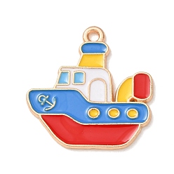 Blue Alloy with Enamel Pendants, Ship Charms, Golden, Blue, 23.5x23x1mm, Hole: 1.6mm