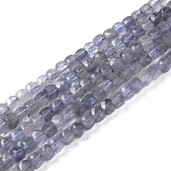 Iolite Natural Iolite/Cordierite/Dichroite Beads Strands, Faceted, Cube, 4x4x4mm, Hole: 0.6mm, about 101pcs/strand, 15.35 inch(39cm)