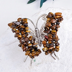 Тигровый глаз Необработанные натуральные чипсы из тигрового глаза, минеральные украшения для образцов, с металлическим держателем-бабочкой, украшение для домашнего рабочего стола по фэн-шуй, 65x75 мм