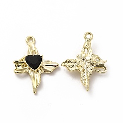 Black Glass Heart Pendants, with Light Gold Alloy Finding, Long-Lasting Plated, Cadmium Free & Lead Free, Black, 24.5x18x5mm, Hole: 1.2mm