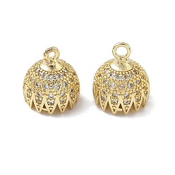 Настоящее золото 18K Латунные микрофибровые подвески с кубическим цирконием, полукруглые прелести, без кадмия и без свинца, долговечный, стойки покрытие, реальный 18 k позолоченный, 12x10.5 мм, отверстие : 0.9 мм